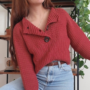 Crochet Pullover PATTERN // Jasper // Adjustable Unisex Cozy Rustic Button Up Collared Sweater Size Inclusive Crochet Pattern for ANY SIZE