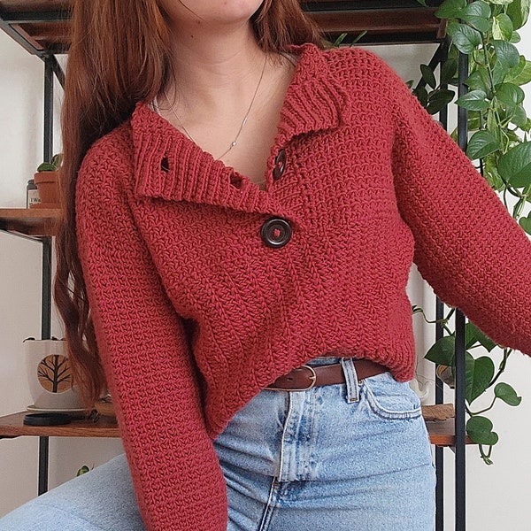 Crochet Pullover PATTERN // Jasper // Adjustable Unisex Cozy Rustic Button Up Collared Sweater Size Inclusive Crochet Pattern for ANY SIZE