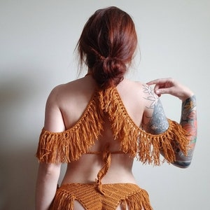 Crochet Bikini Set // Rising Phoenix// Fringe Cold Shoulder Cheeky Brazilian Style Festival Bikini Set