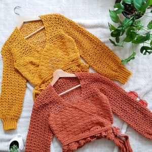Crochet Top Pattern // Foxglove // Adjustable Size Inclusive Lacy Crochet Peplum Wrap Top Cardigan for ANY SIZE image 2