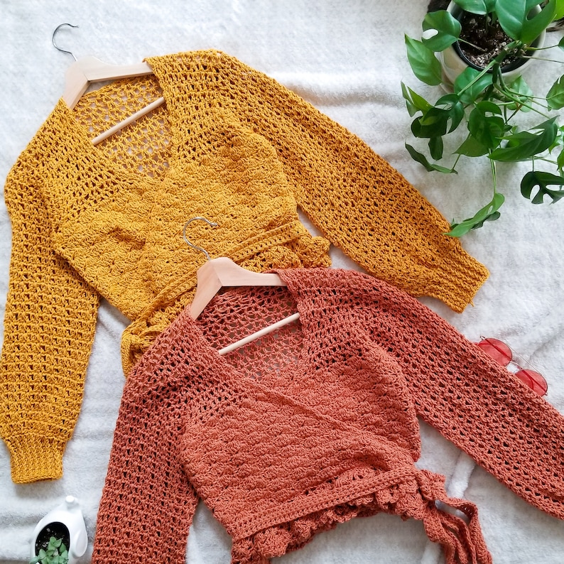 Crochet Top Pattern // Foxglove // Adjustable Size Inclusive Lacy Crochet Peplum Wrap Top Cardigan for ANY SIZE image 2