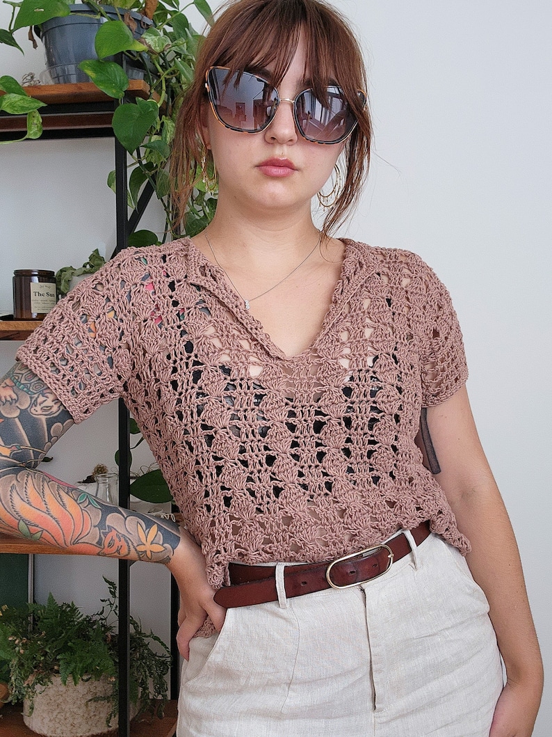 Crochet Top PATTERN // São Miguel // Adjustable Lacy Openwork Collared Blouse Tee Beach Cover Up Crochet Pattern image 4