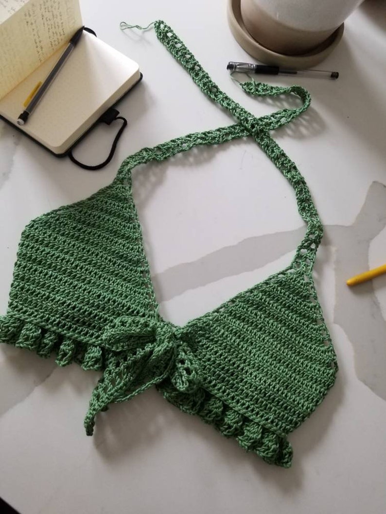 Crochet Bikini Top// Marnie // Retro Front Tie Crochet Plunge Bikini Top image 3