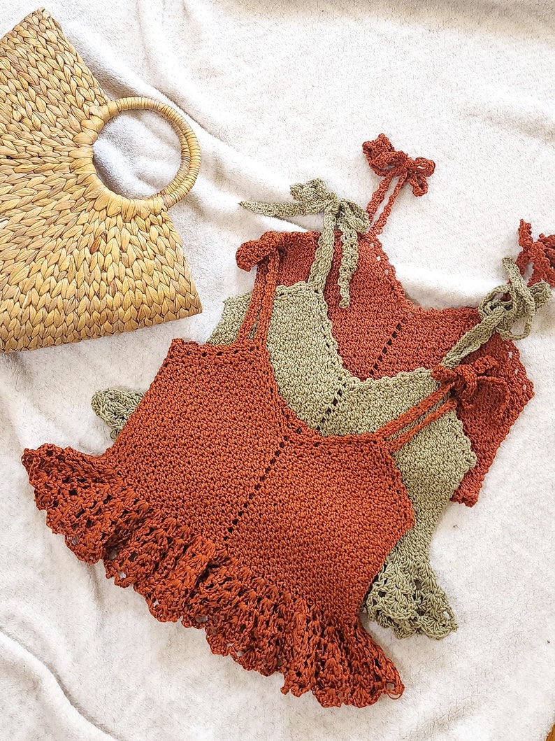 Crochet Top PATTERN // Sofi // Adjustable Cottagecore Flirty Babydoll Y2K Tie Shoulder Lacy Tank Top Crochet Pattern for ANY SIZE image 5