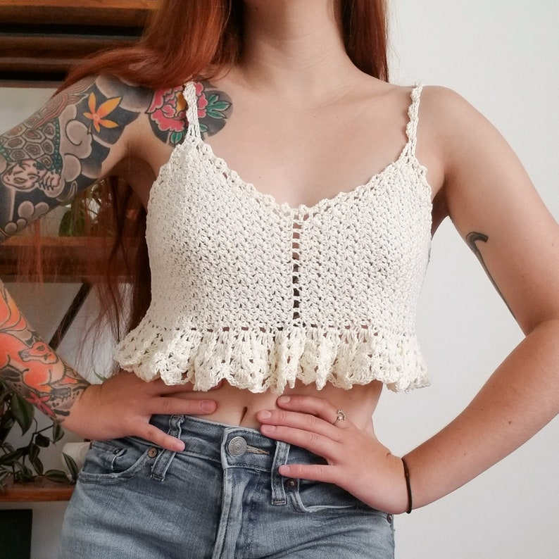 Crochet Top PATTERN // Sofi // Adjustable Cottagecore Flirty Babydoll Y2K Tie Shoulder Lacy Tank Top Crochet Pattern for ANY SIZE image 1