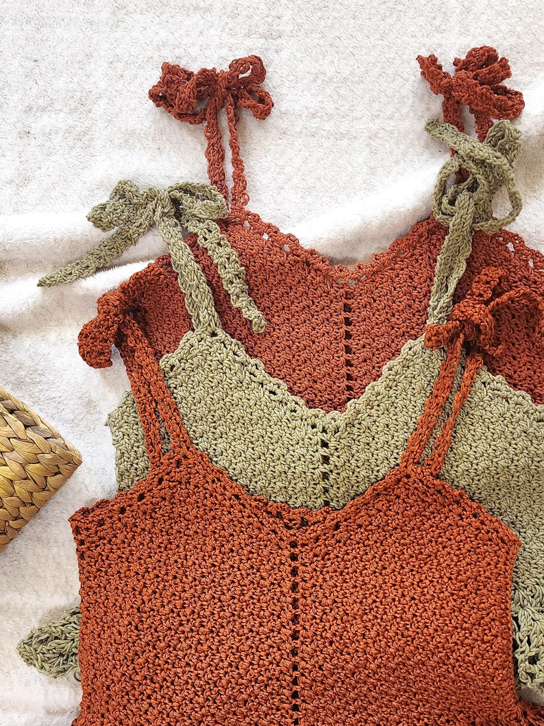 Crochet Top PATTERN // Sofi // Adjustable Cottagecore Flirty Babydoll Y2K Tie Shoulder Lacy Tank Top Crochet Pattern for ANY SIZE image 6