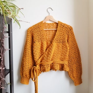 Crochet Top Pattern // Foxglove // Adjustable Size Inclusive Lacy Crochet Peplum Wrap Top Cardigan for ANY SIZE image 4