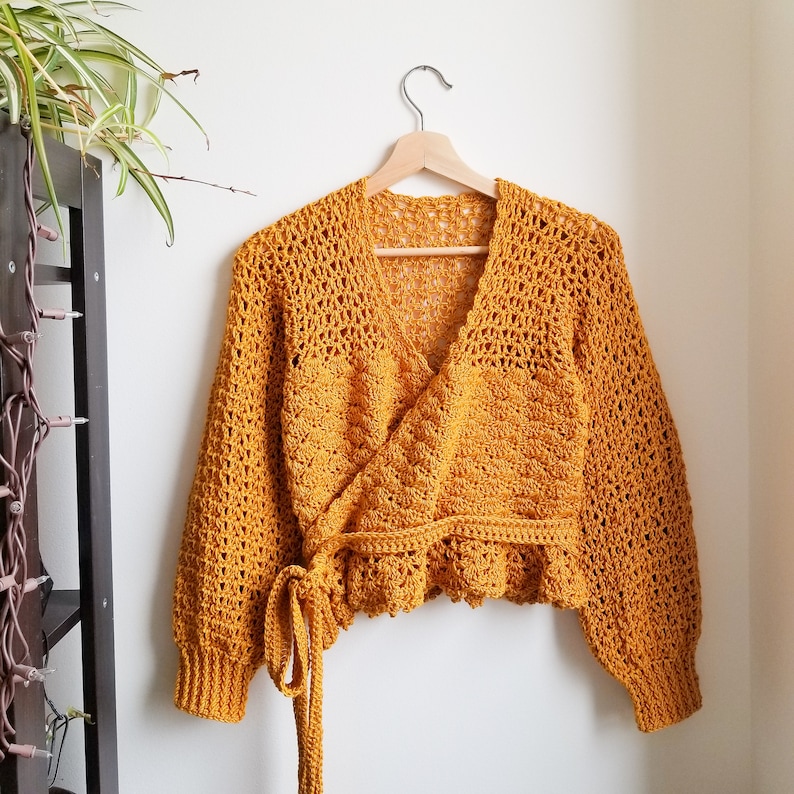 Crochet Top Pattern // Foxglove // Adjustable Size Inclusive Lacy Crochet Peplum Wrap Top Cardigan for ANY SIZE image 4