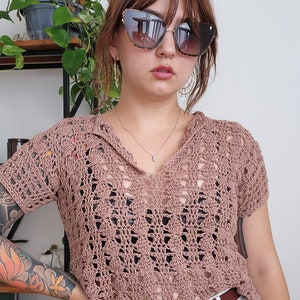 Gehaakte top patroon//São Miguel//verstelbaar kanten opengewerkte kraag blouse Tee Beach Cover Up haakpatroon afbeelding 2