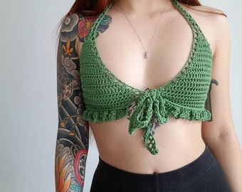 Crochet Bralette Pattern: Marnie // Retro Tie Front Halter for Any Size (PDF Download)