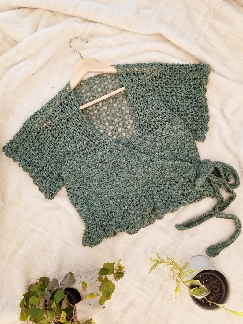 Crochet Top Pattern // Foxglove // Adjustable Size Inclusive Lacy Crochet Peplum Wrap Top Cardigan for ANY SIZE image 8