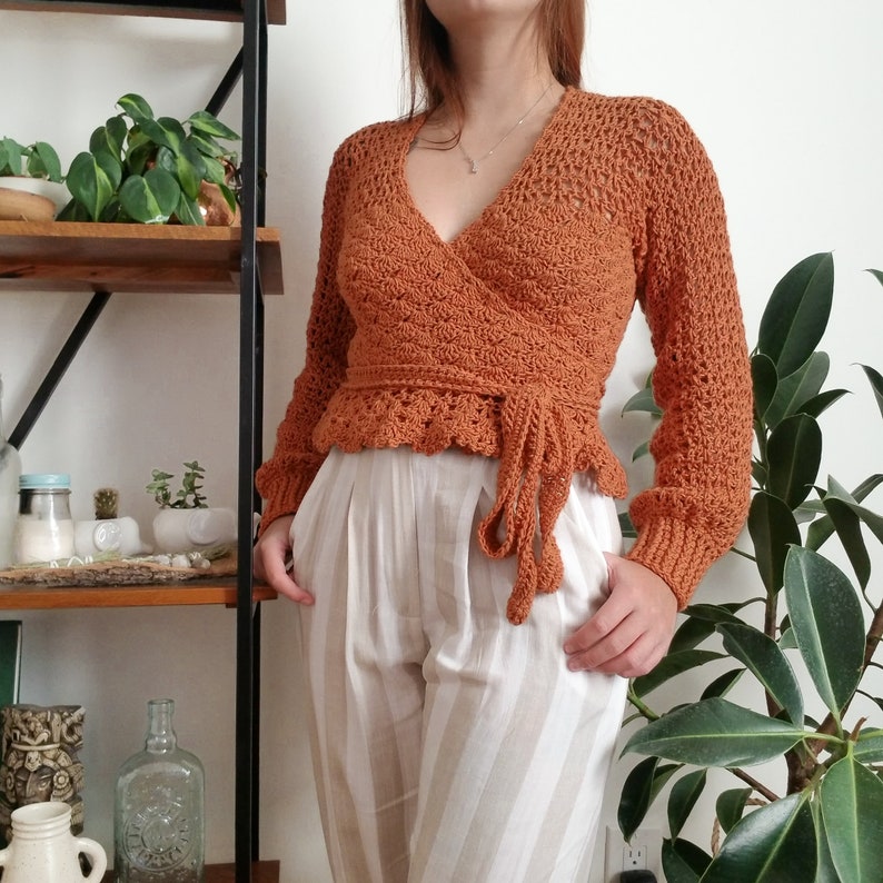 Crochet Top Pattern // Foxglove // Adjustable Size Inclusive Lacy Crochet Peplum Wrap Top Cardigan for ANY SIZE image 3
