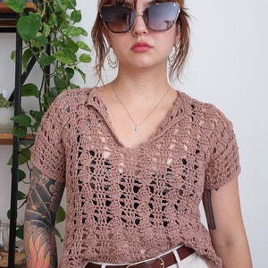 Gehaakte top patroon//São Miguel//verstelbaar kanten opengewerkte kraag blouse Tee Beach Cover Up haakpatroon afbeelding 9