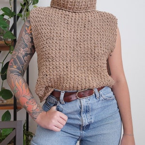 Crochet Top PATTERN // Atticus // Adjustable Academia Classic Textured Turtleneck Vest Slipover Sweater Vest for ANY SIZE image 6