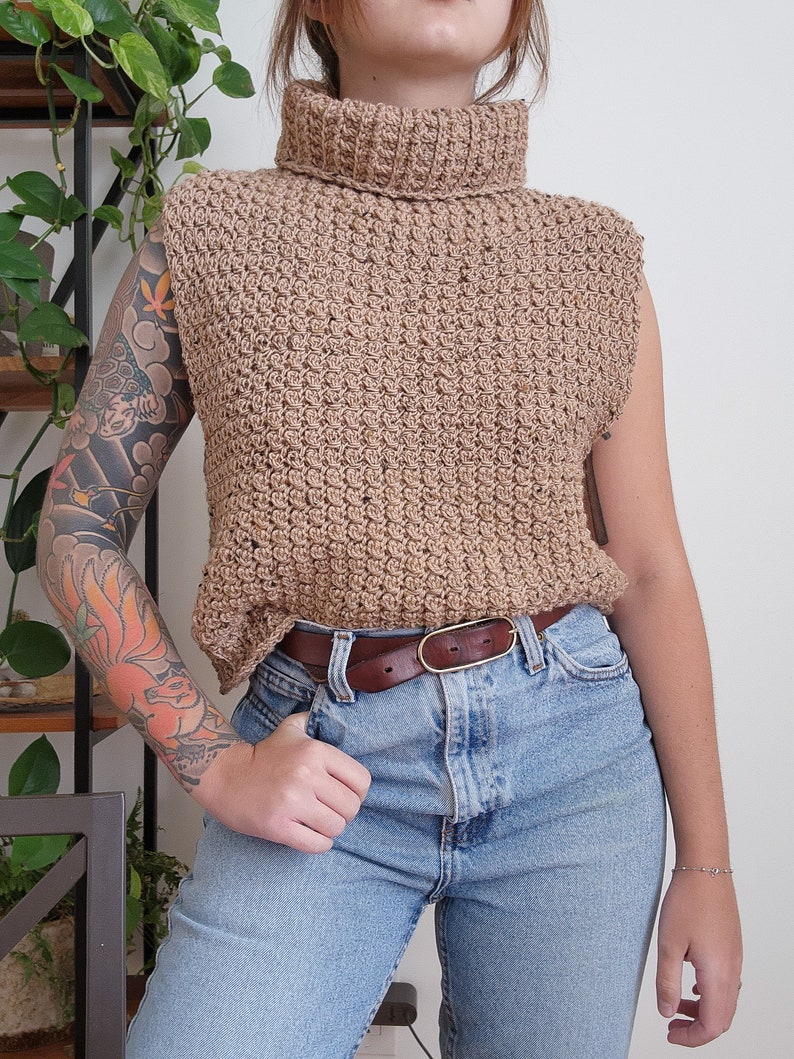 Crochet Top PATTERN // Atticus // Adjustable Academia Classic Textured Turtleneck Vest Slipover Sweater Vest for ANY SIZE image 6