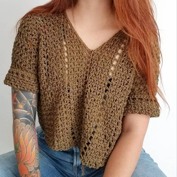 Crochet Top PATTERN // Coffee Date // Adjustable Twist Open Back Crochet  Tee Novice Crochet Pattern for ANY SIZE 