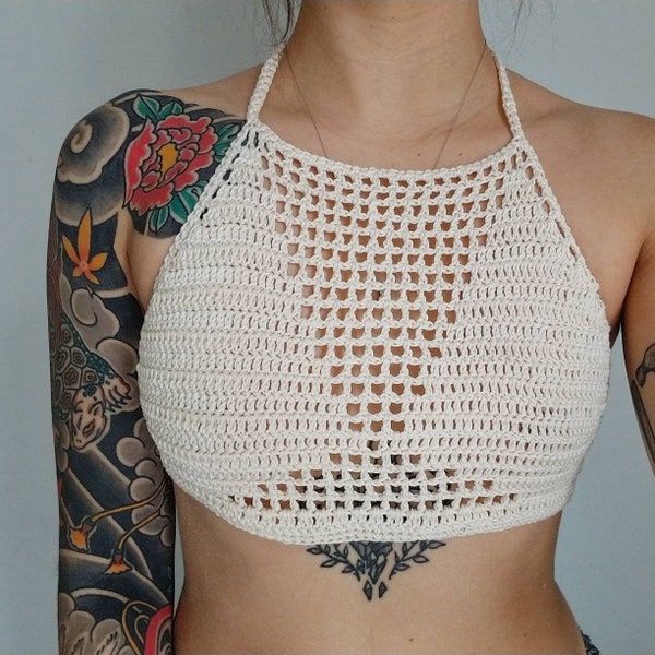 Häkeltop MUSTER // Zeitraffer // Verstellbarer Stehkragen Mesh Cutout Neckholder Crop Top