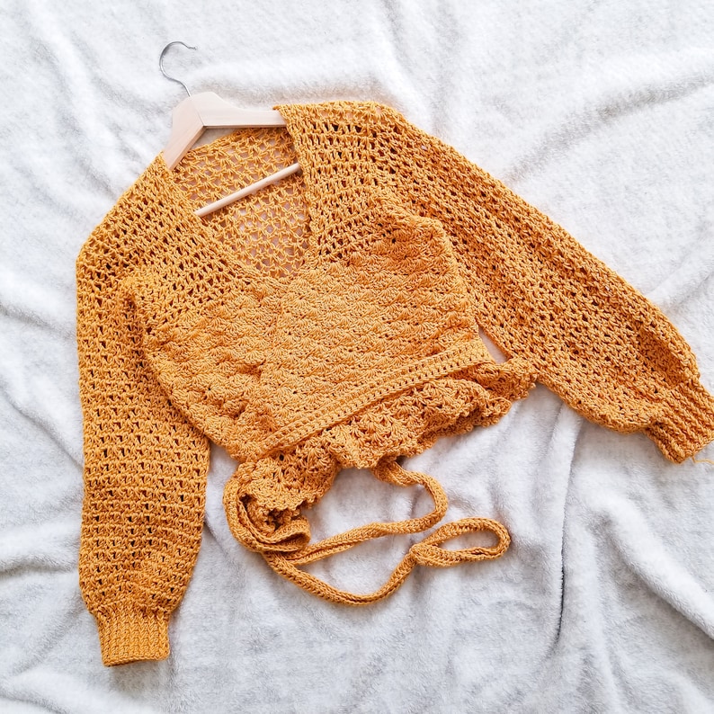 Crochet Top Pattern // Foxglove // Adjustable Size Inclusive Lacy Crochet Peplum Wrap Top Cardigan for ANY SIZE image 6