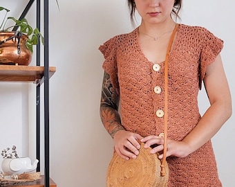 Crochet Dress PATTERN: Mountain Laurel // Boho Button Down Frock for Any Size (PDF Download)