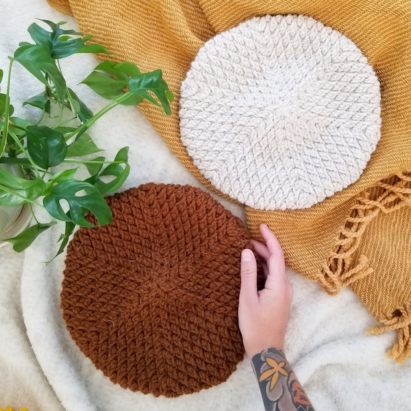 Crochet Hat Pattern // Acorn // Adjustable Textured Beret Cottagecore Novice Crochet Pattern for ANY SIZE