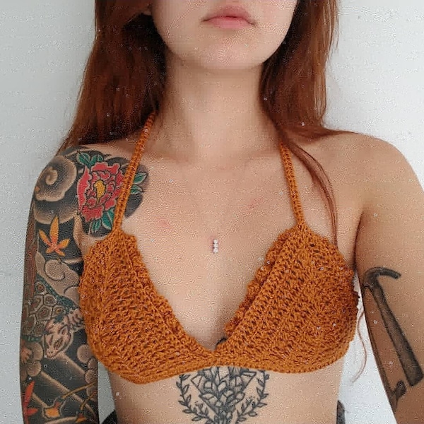 Crochet Bikini Top // Melanie // Peekaboo Ruffle Adjustable Triangle Tie Bikini Top Bralette