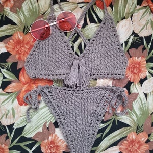 Crochet Bikini Set // Root// Textured Triangle Cup Cheeky String Crocheted Bikini image 4