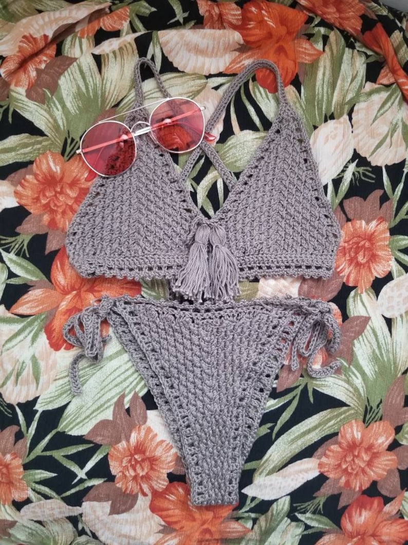 Crochet Bikini Set // Root// Textured Triangle Cup Cheeky String Crocheted Bikini image 4