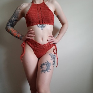 Crochet Bikini Set // Blossom // High Waist Lace Up High Neck Lacy Crochet Bikini Set image 1