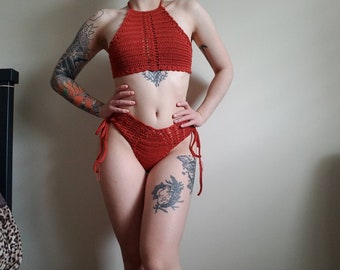 Crochet Bikini Set // Blossom // High Waist Lace Up High Neck Lacy Crochet Bikini Set