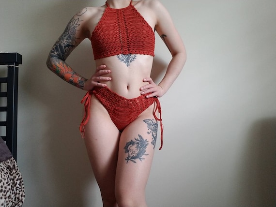 crochet high neck bikini