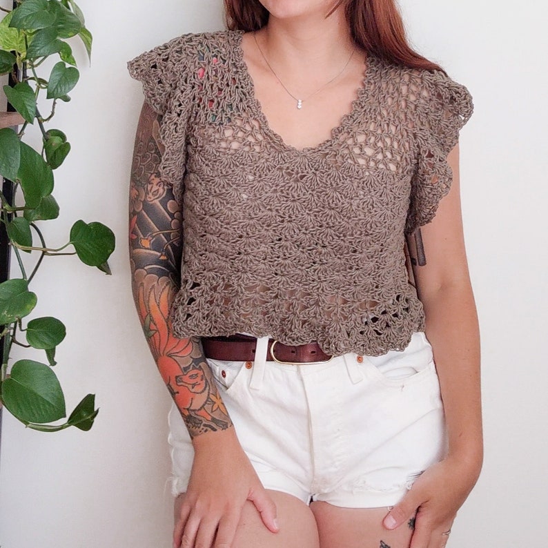 Crochet Top PATTERN // Buttercup // Adjustable Flouncy Lace Intermediate Crochet Tee Pattern for ANY SIZE image 3