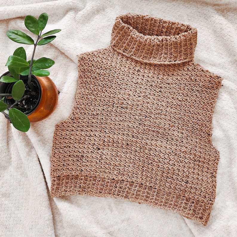 Crochet Top PATTERN // Atticus // Adjustable Academia Classic Textured Turtleneck Vest Slipover Sweater Vest for ANY SIZE image 5