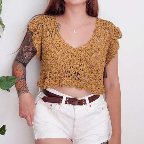 Crochet Top PATTERN: Buttercup // Flouncy Lace Blouse Tee for Any Size (PDF Download)