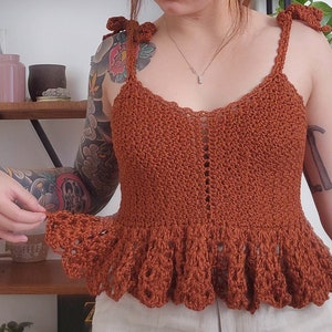 Crochet Top PATTERN // Sofi // Adjustable Cottagecore Flirty Babydoll Y2K Tie Shoulder Lacy Tank Top Crochet Pattern for ANY SIZE image 8