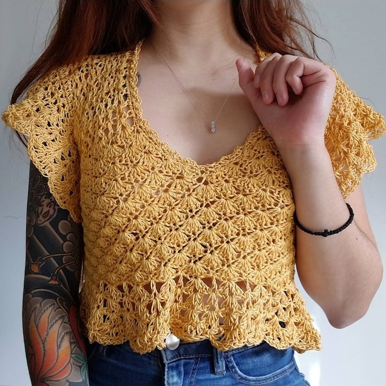 Crochet Top PATTERN // Buttercup // Adjustable Flouncy Lace Intermediate Crochet Tee Pattern for ANY SIZE image 5