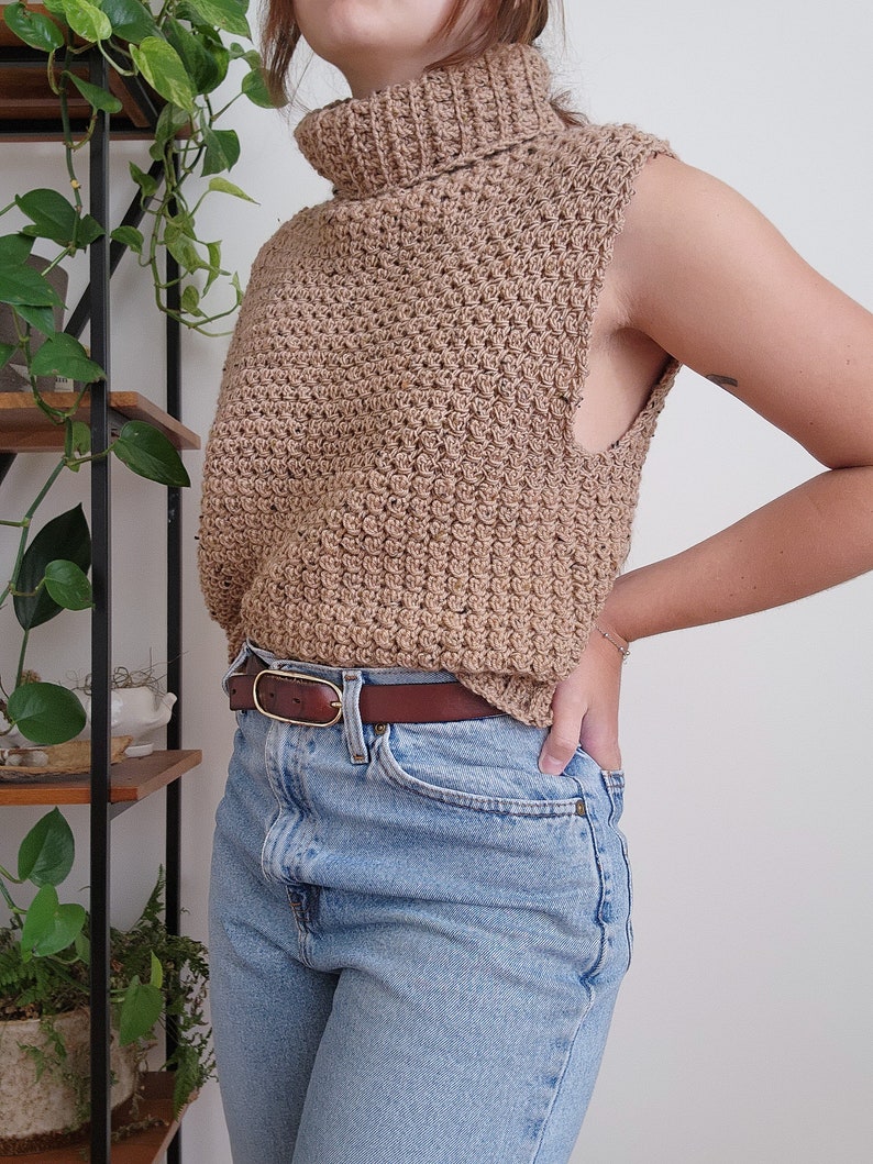 Crochet Top PATTERN // Atticus // Adjustable Academia Classic Textured Turtleneck Vest Slipover Sweater Vest for ANY SIZE image 8