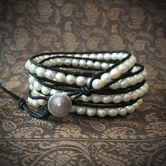 Fresh Water Pearl Leather Wrap Bracelet Etsy