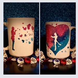 FFXIV Mug- FFXIV Love Inspired Blue and Pink Starry Sky Dote and Blush Emote Mug-15oz Mug-Silhouett-Dishwasher safe-Colorful-Ceramic