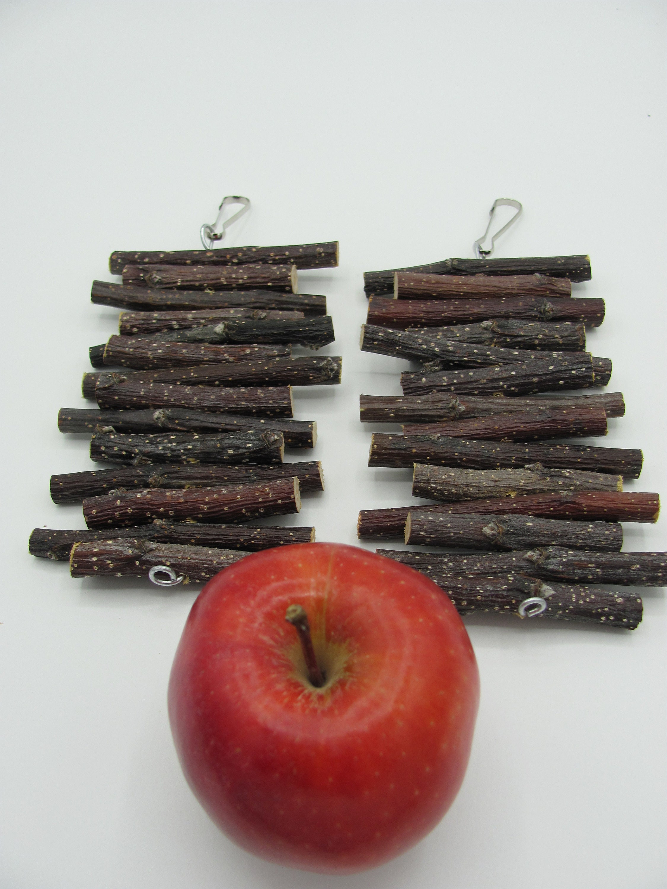 Hanging Chew Toys, Set of Two, Apple Sticks, Apple Wood Toy, Small Pe…
