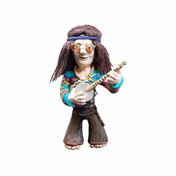Hand Sculpted Hippie Dude Figurine, Colorful Boho Folk Art, Made in Canada