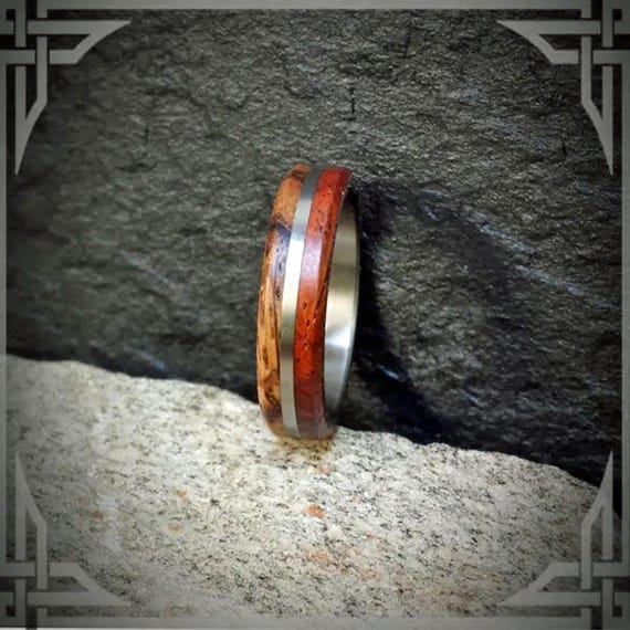 Zebrawood Cocobolo Titanium Ring, Waterproof Wood Band