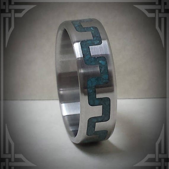 Turquoise in Titanium. Jewelry, Any Occasion. Men's Wedding Bands, Wedding Rings