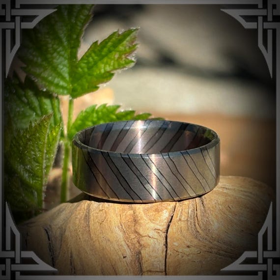 Damascus Zirconium-Titanium Ring, Jewelry, Made in Canada