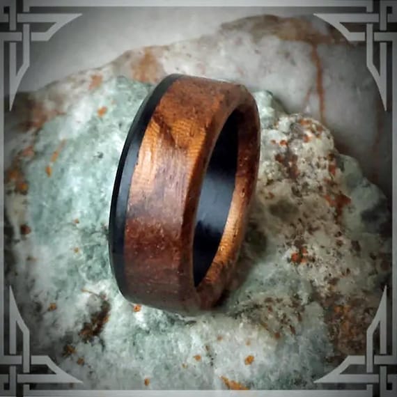 Handmade Zebra Wood Ring: Ebony Core, Carbon Fiber Wedding Band