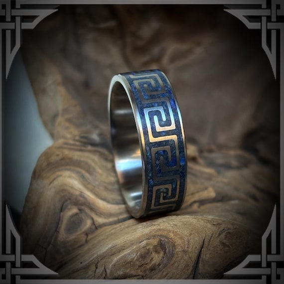 Lapis Lazuli Pattern in Titanium. Jewelry, Any Occasion. Wedding Bands, Wedding Rings