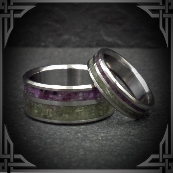 Violet & Green Jade in Titanium. Jewelry, Any Occasion. Men's Wedding Bands, Wedding Rings
