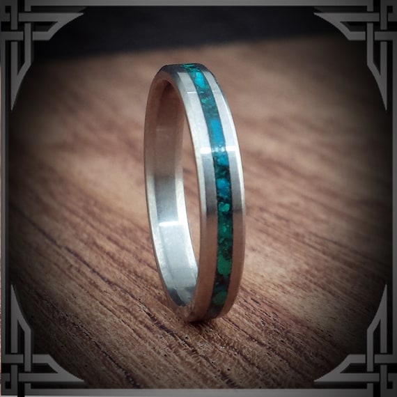 Chrysocolla in Titanium. Jewelry, Any Occasion. Men's Wedding Bands, Wedding Rings