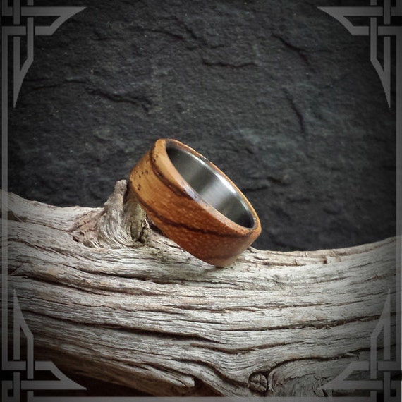 Titanium Ring with featuring Exotic Zebra Wood.  Personalized Gift