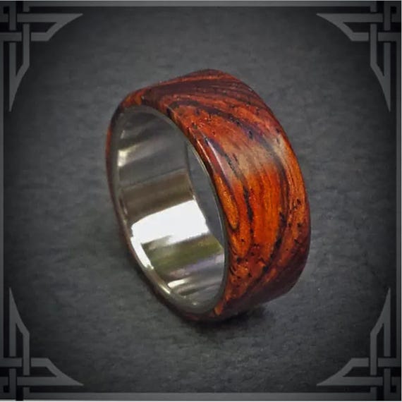 Cocobolo Hardwood on Titanium.  Jewelry, Any Occasion. Men's Wedding Bands, Wedding Rings