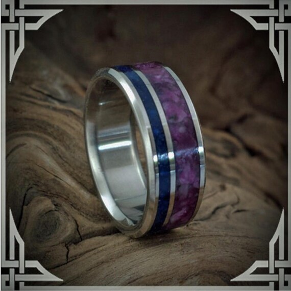 Titanium Ring, Violet Jade & Lapis Lazuli Inlay, Made in Canada, Jewelry